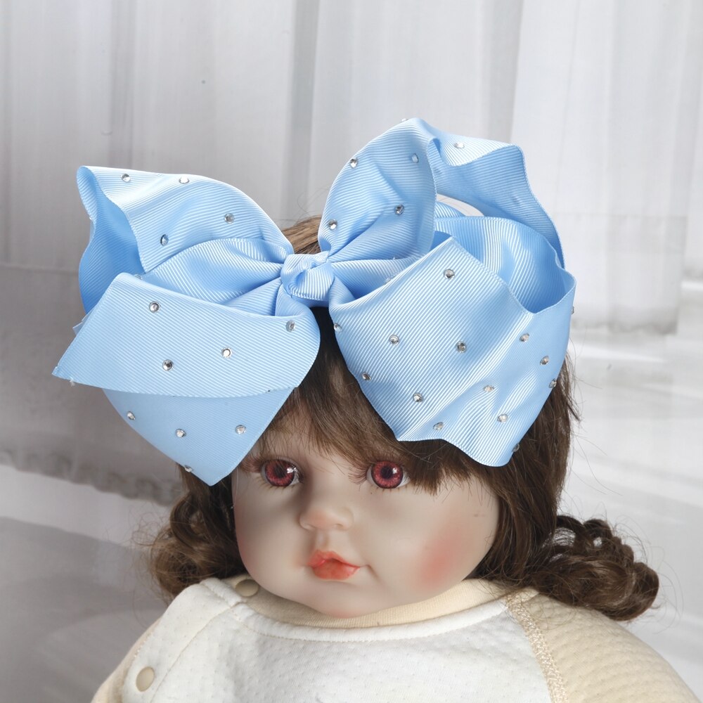 8inch large bows hair clips for Baby Girls Kids Soft Bows Rhinestone Knot Hair Bands Baby Hair Accessories Children Headwear