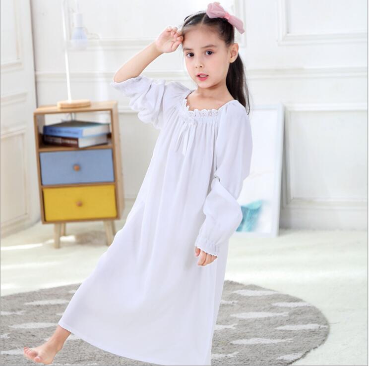 Bambini Camicie Da Notte Per Bambini Delle Ragazze di Usura di Sonno Bianco Del Merletto Delle Ragazze Camicia Da Notte di Usura Lungo Ragazza Bambini Pigiama Vestiti Del Bambino