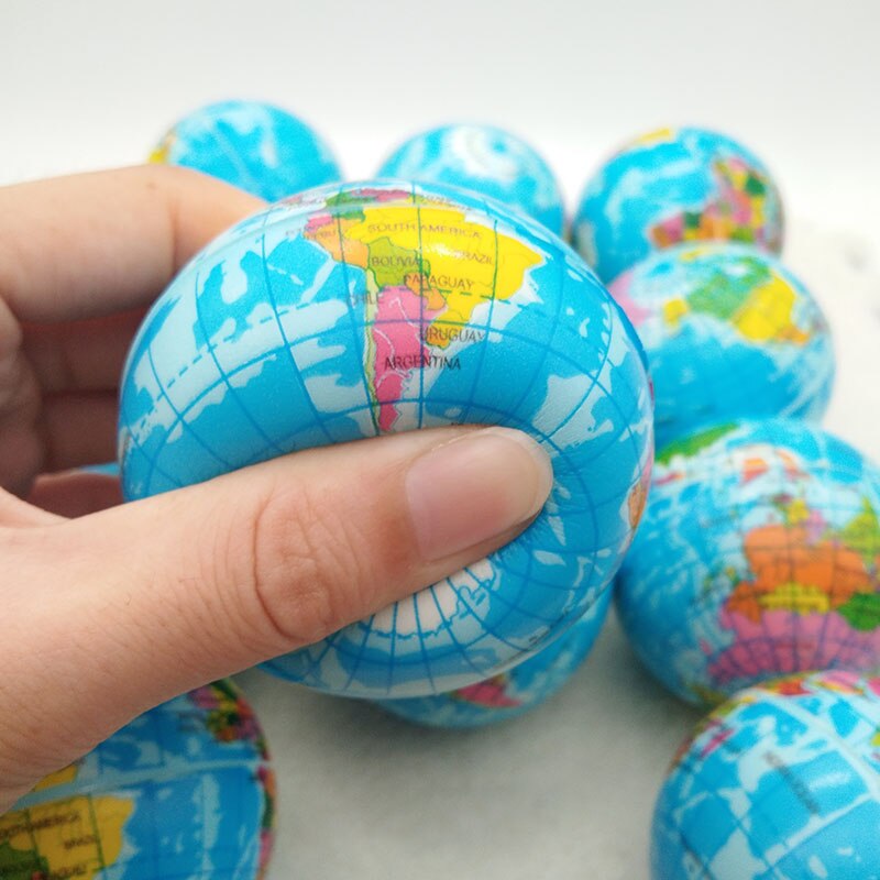 Pelota antiestrés de 6,3 cm/10cm, globo de espuma suave del mapa del mundo Tierra blando para apretar, juguetes de bolas de goma para niños y adultos