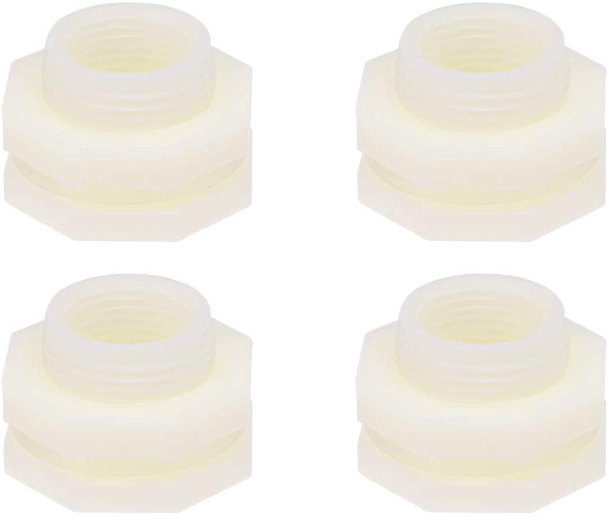 1/2 Inch ABS Bulkhead Tank Fitting Adapter for Rain Bucket Aquariums Water Tanks Ponds G1/2 Female 4Pcs Plastic