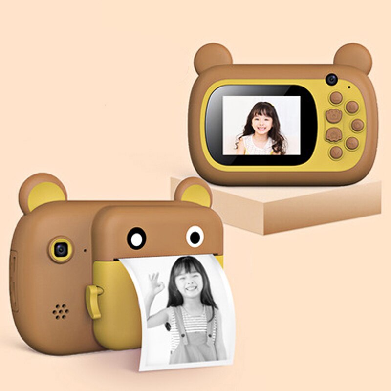 Children Camera Instant Print Camera With Thermal Photo Paper For Kids 1080P 24MP HD Digital Cameras Camera For Child: Brown / With 32GB SD Card