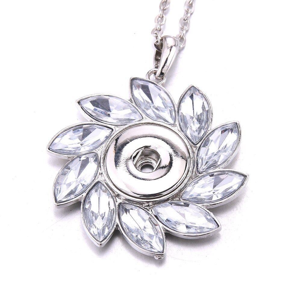 Snap Button Jewelry Necklaces Rhinestone Crystal Heart Flower Snap Necklace Fit DIY 20MM 18mm Snaps Buttons Pendant Necklace: N1724-1