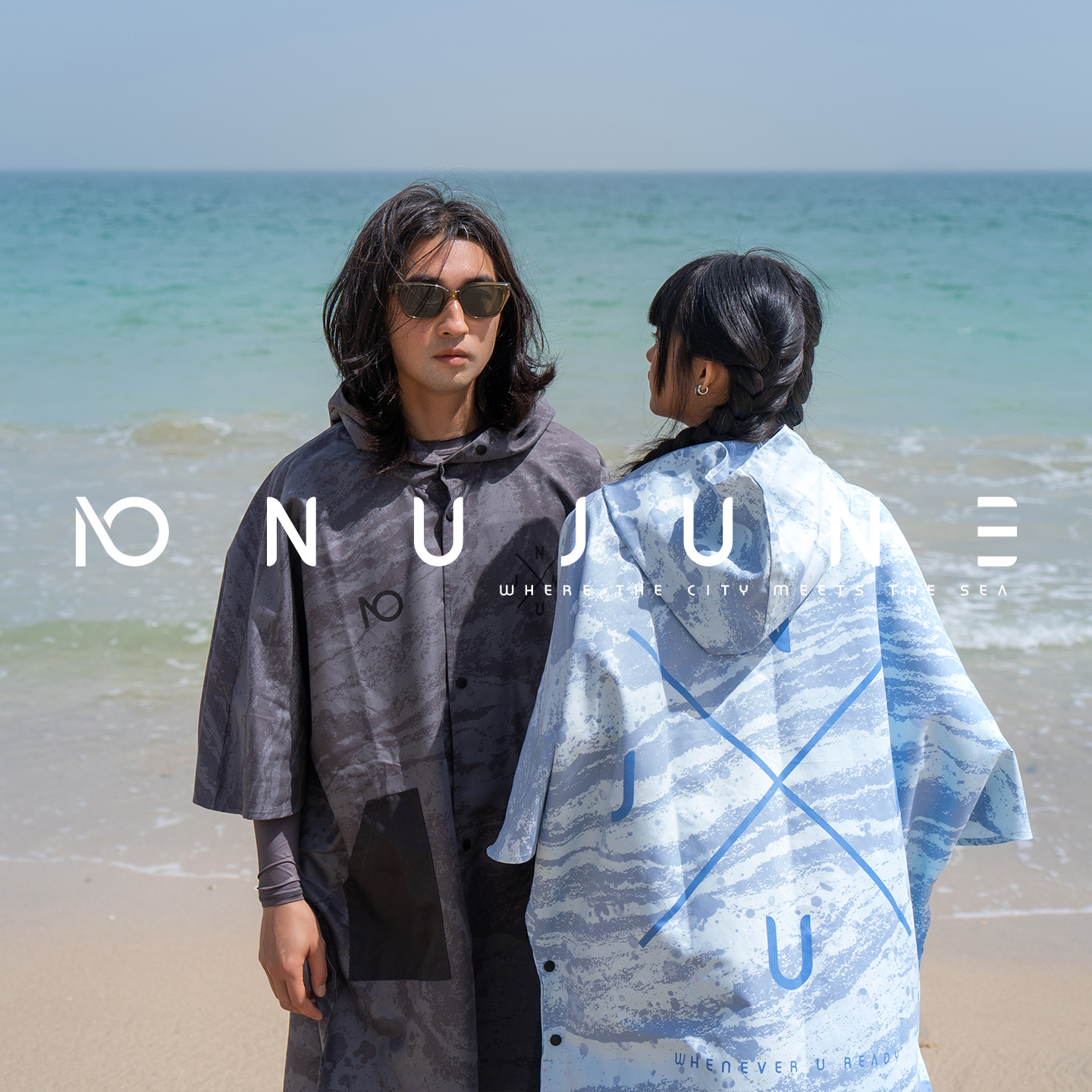 nu-Juni Surfen-Poncho-Handtuch für Erwachsene, leicht, schnell trocknend, Strandmode, wasserdicht, Wickelmantel zum Schwimmen, Surfen, mit Kapuze