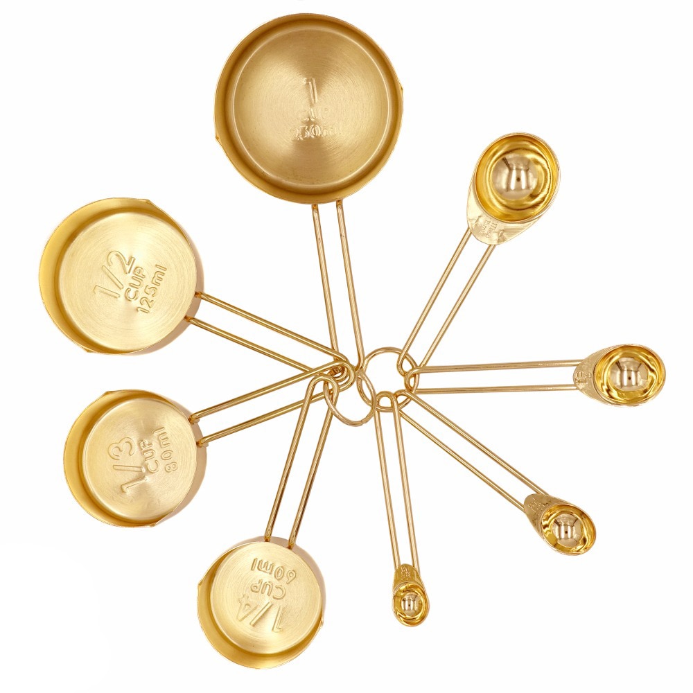 Stainless Steel Measuring Cups 8 PIECE Dry and Liquid Ingredients Cooking Utensils Gold Measuring Cups Measuring Spoons Set