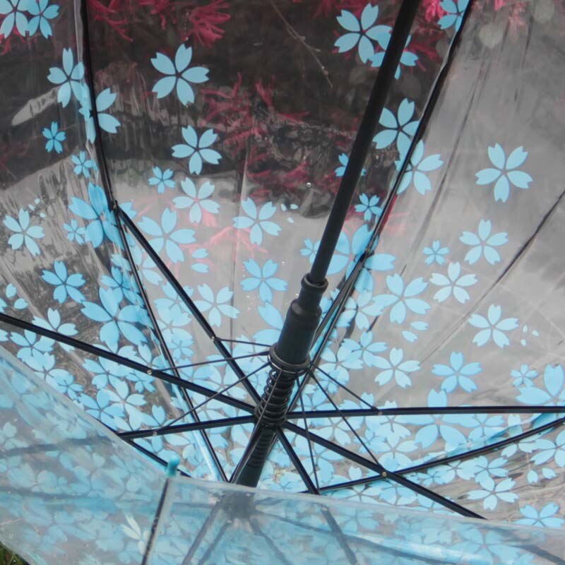 Japansk kirsebærblomst plastik paraply fortykning gennemsigtig paraply børn og voksen paraply med langt håndtag