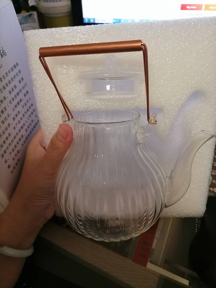 Holding pot heat-resistant glass teapot crane head chrysanthemum pattern soup boiling kung fu tea set tea ceremony copper handle