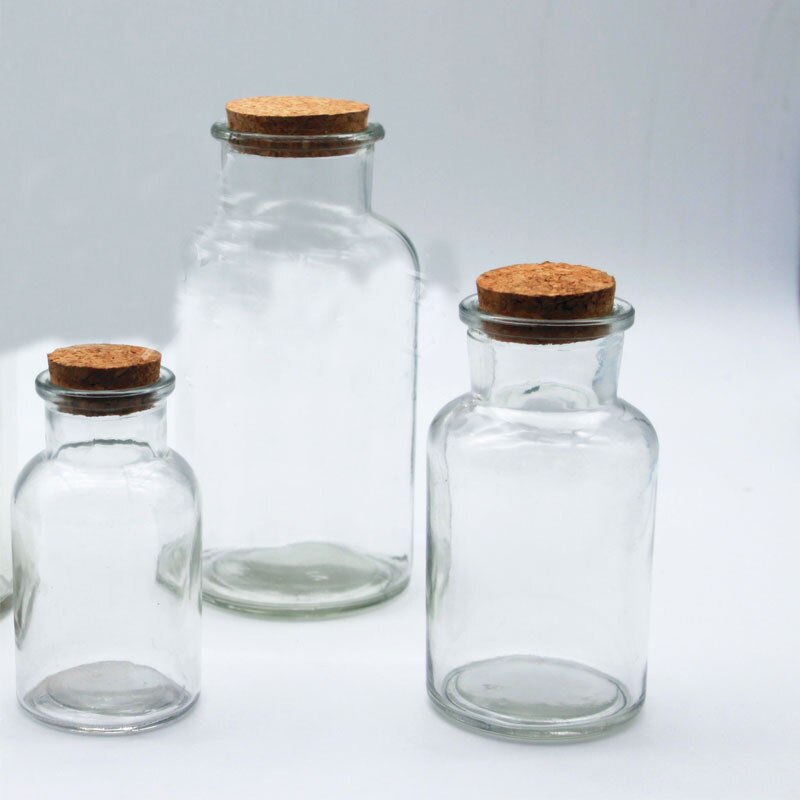 Glass bottle lab glass vial with cork stopper sealed medicine bottles jar