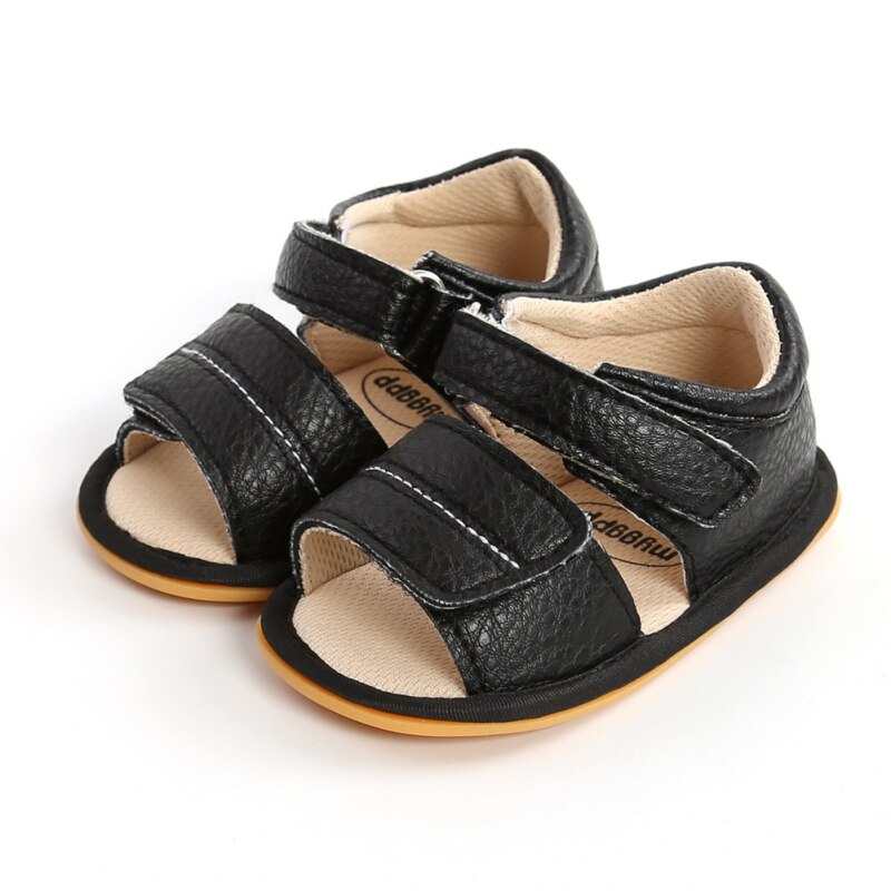 Baby Zomer Sandalen Voor 0-18 Maanden Jongen Meisje Slippers Peuter Kids Babyschoenen Pu Lederen Schoenen: Black / 6-12M