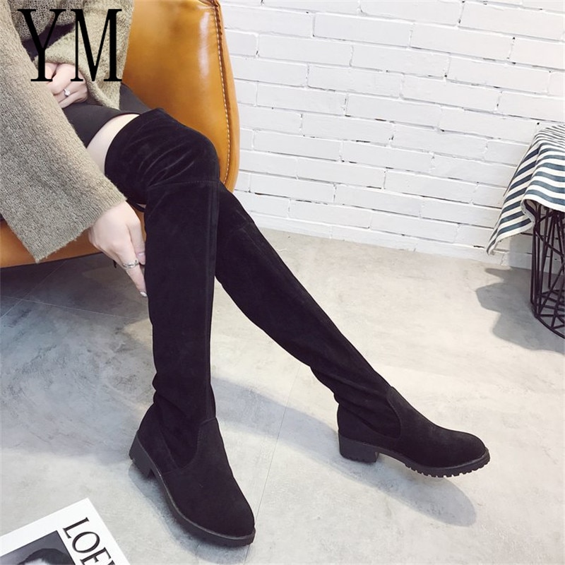 Vrouwen Laarzen Herfst Winter Dames Mode Platte Bodem Laarzen Schoenen Over De Knie Dij Hoge Suede Lange Laarzen 35-40