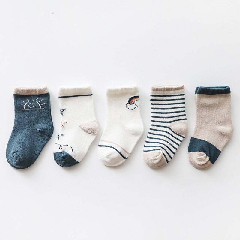 5 pares / lot Meias bebê Outono-Inverno do bebé da menina Meias para o infante da criança dos desenhos animados Cotton animal listrado Sock sokken: weather