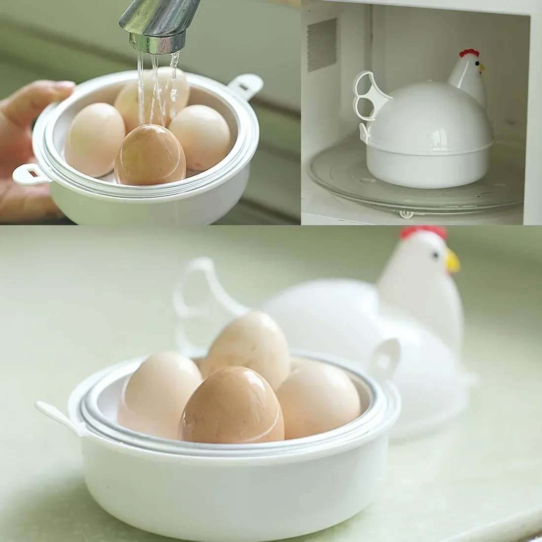 Chicken-Shaped Egg-Shaped Microwave Egg Steamer Microwave Egg Cooker for 4 Eggs