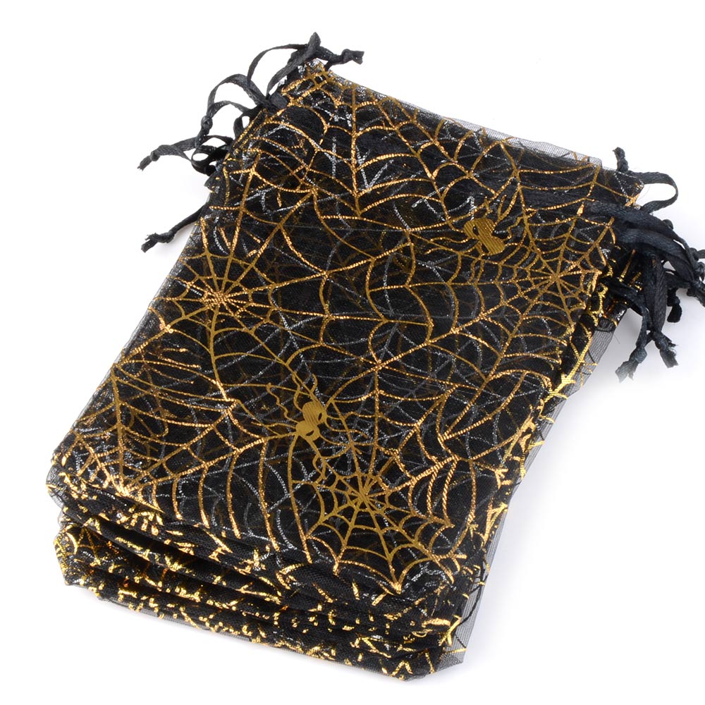 50 sztuk/partia Organza cukierki sznurek juta juta torba pająk Web Multi Color drukowanie Halloween Party opakowanie prezent torba cukierków: Yellow spider web