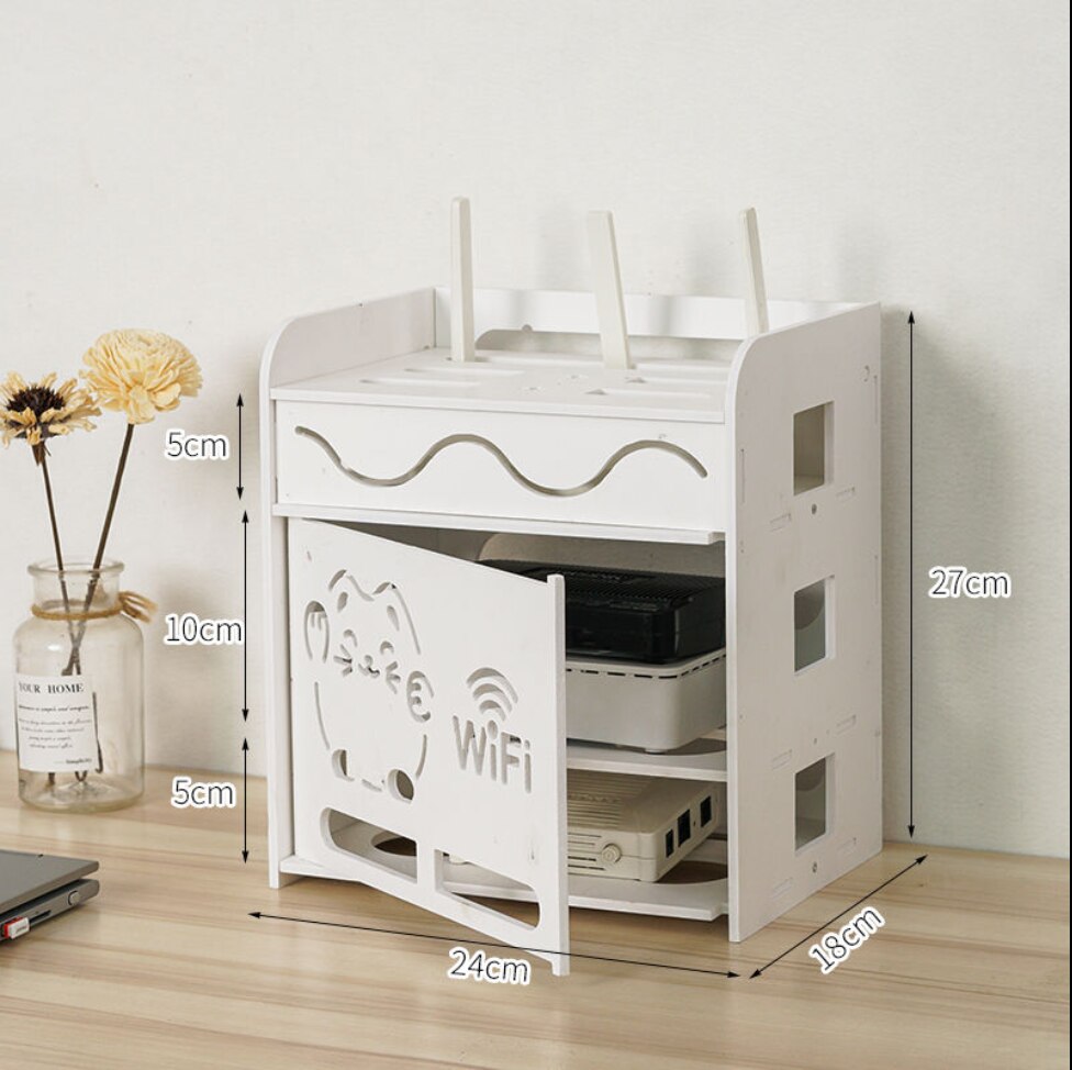 Desk White Wifi Router Storage Boxes Cable Power Plug Wire Office Mounted Shelf Storage Rack DVD Player organizer: G0602