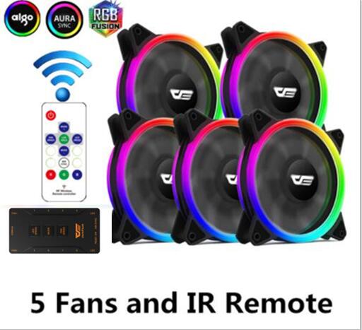 Aigo DR12 PRO Computer PC Case Fan RGB Adjust LED Fan Speed 120mm Quiet Remote AURA SYNC Computer Cooler Cooling RGB Case Fans: 5fans and IR Remote