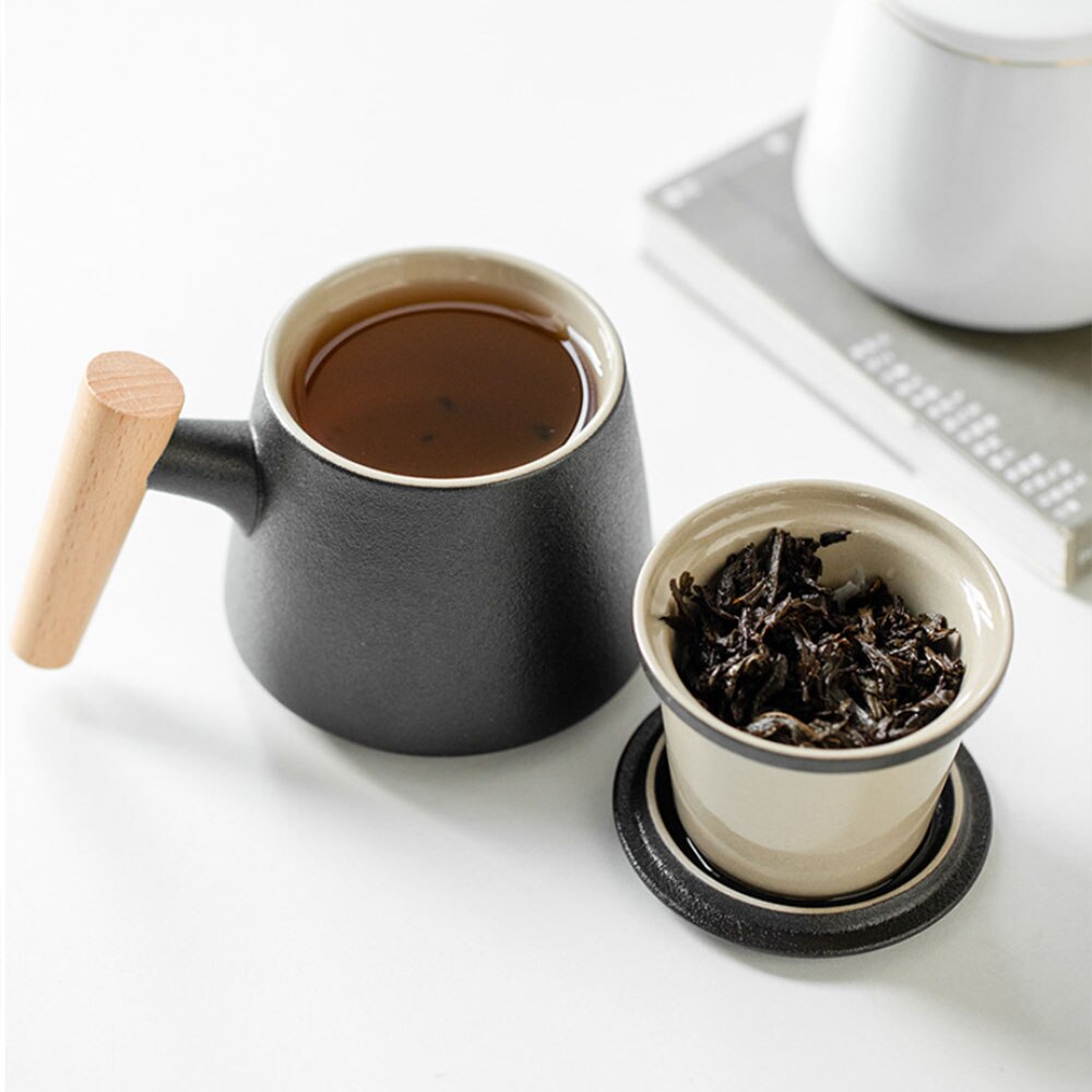 360ml Filter Liner Tea Separation Tea Cup with Pear Blossom Wood Anti-scalding Handle Water Cup