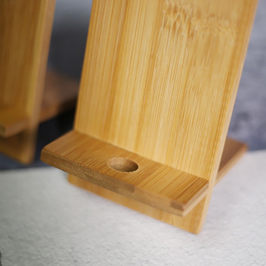 1 Set Bamboo Phone Stand Universal Mobile Phone Holder Mount Desktop Bracket Tablet Stands Smartphone Support With Charging Hole