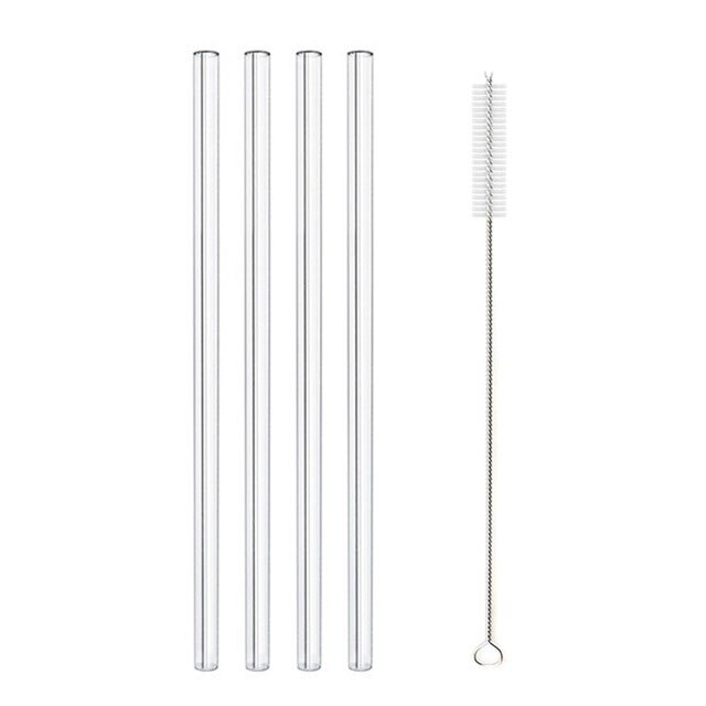 Reusable Glass Straws Smoothie Drinking Straw for Milkshakes Frozen Drinks Drinkware Straws Set: 4pcs straight