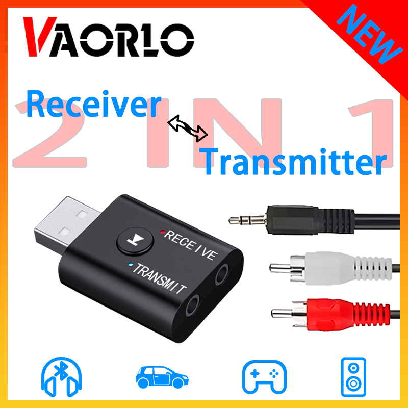 Adaptador de audio Bluetooth 2 en 1 de VAORLO, receptor y transmisor inalámbrico estéreo 3D con entrada auxiliar USB de 3,5 mm para kit de coche, PC, TV, altavoz y amplificador