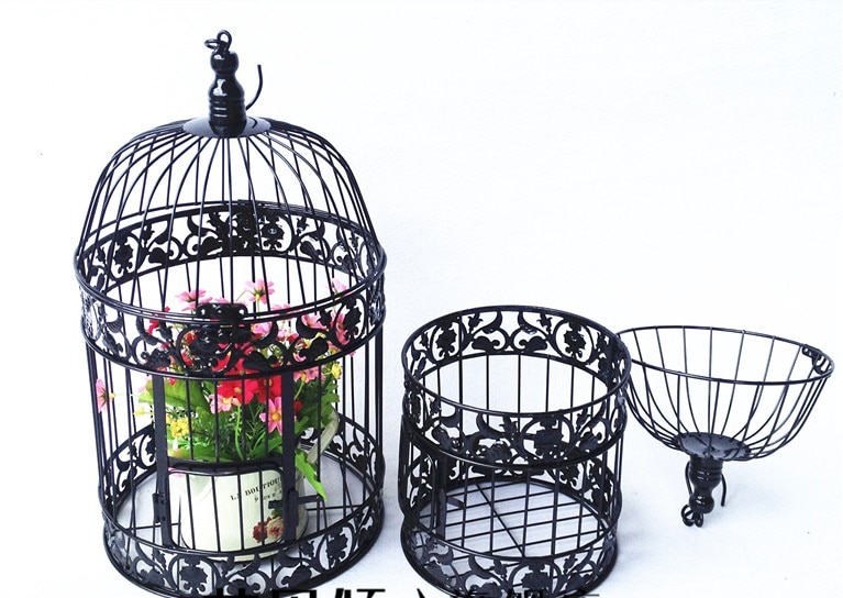 Europæisk stil jern dekorative fuglebur fuglebur blomsterhylde vinduesvisning sort fugl bur dekoration