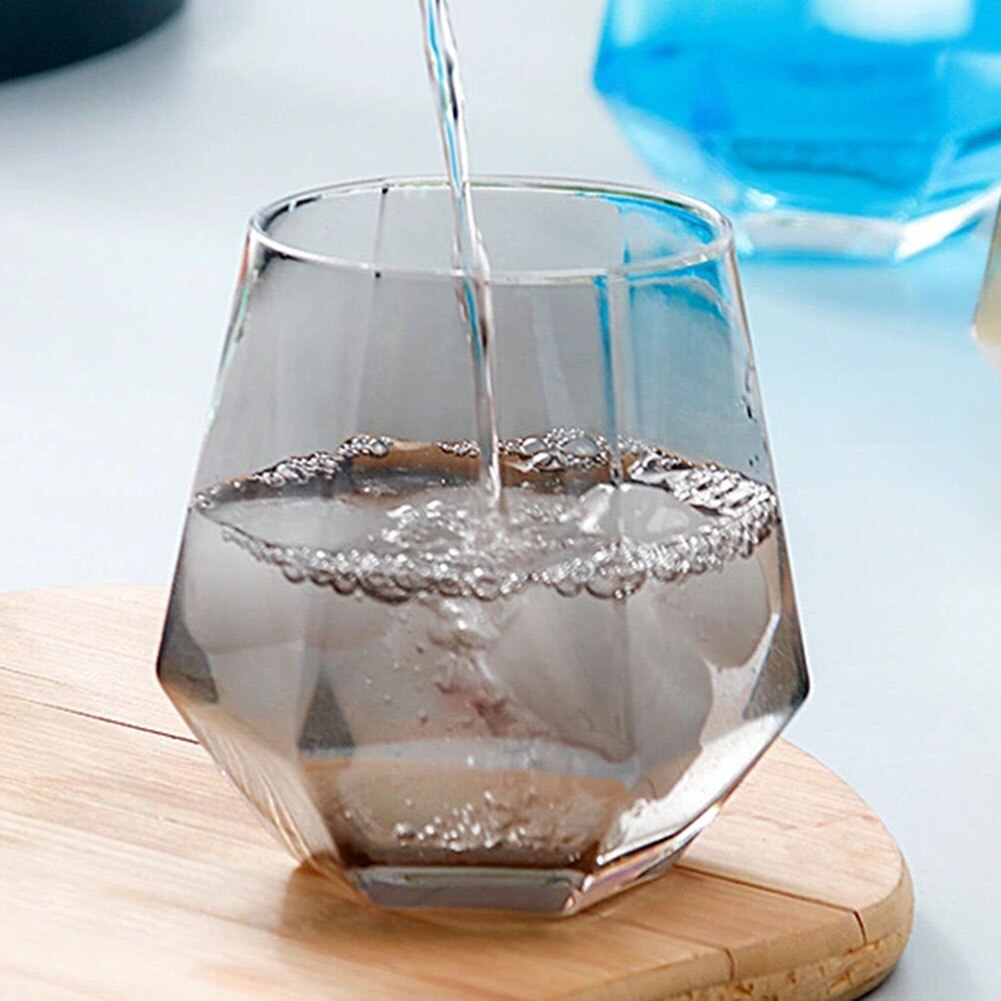 Geometry Whiskey Glass Diamond Crystal Glass Cup Golden Rim Transparent Coffee Milk-Tea Mug Home Bar Drinkware Couple Glass Cup