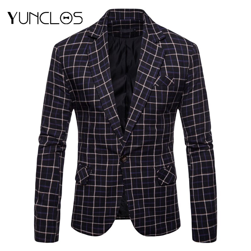 YUNCLOS Slim Fit Business Männer Anzug Blazer Klassische Plaid Gedruckt Anzug Jacke Casual Männlichen Blazer Prom Blazer