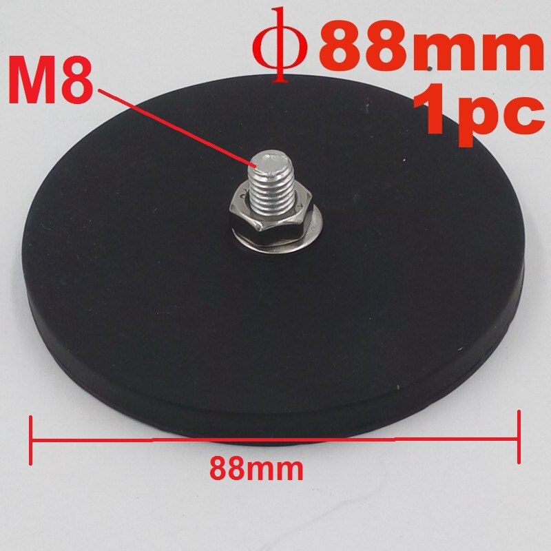Kraftfuld neodym magnet skive gummi prissat  m6 m8 tråd kamera magneter dvr telefon holder base magnetiske beslag til led bar lys: 88mm m8 1pc