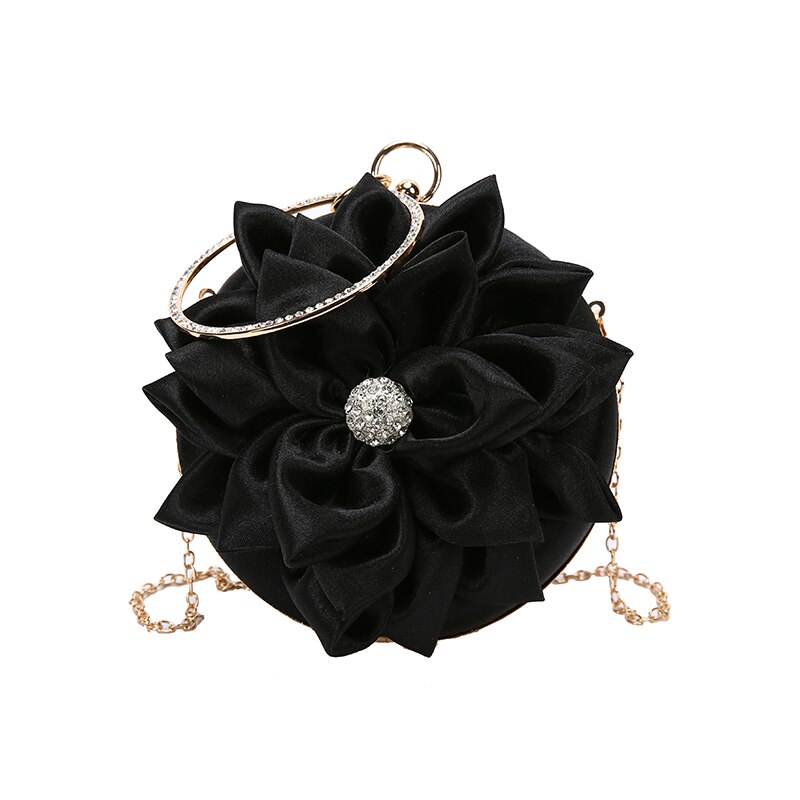 Mild damväska med diamantmetallring pu läderblomma axelväska