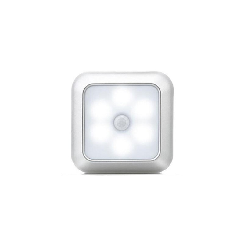 Battery Powered 6 LED Square Motion Sensor Night Lights PIR Wireless Induction Under Cabinet Light Closet Lamp Stairs Kitchen: Silver white