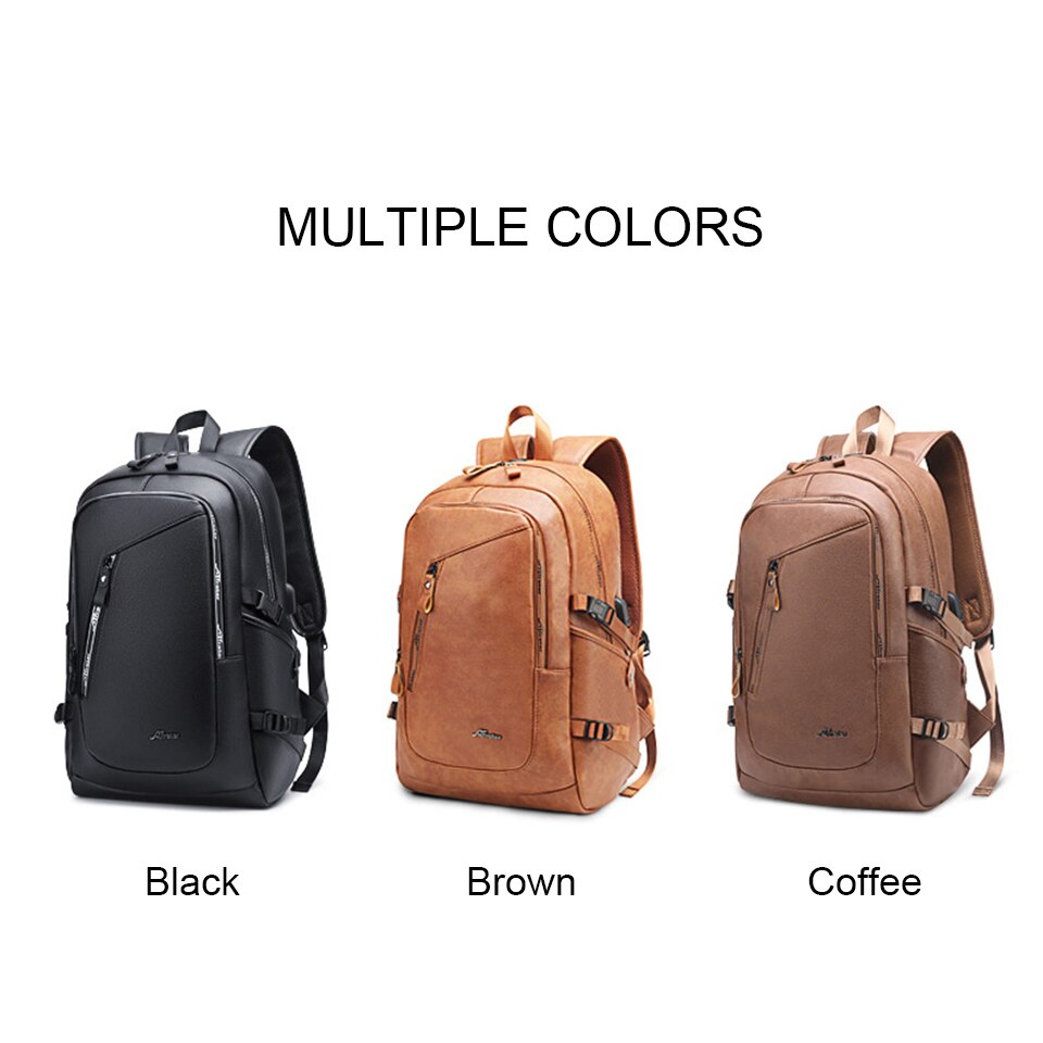 Laptop Backpack Large Men's Leather Backpack PU Waterproof Travel Business Backpack USB Charger Backpack Men's 15.6 Inch Men 002