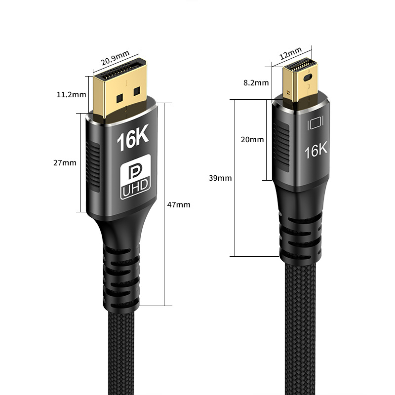 Mini DP para DP 2.1 Cabo 16K @ 60Hz 8K @ 120Hz 80Gbps DSC Mini DisplayPort bidirecional para cabo de porta de exibição para exibição MacBook