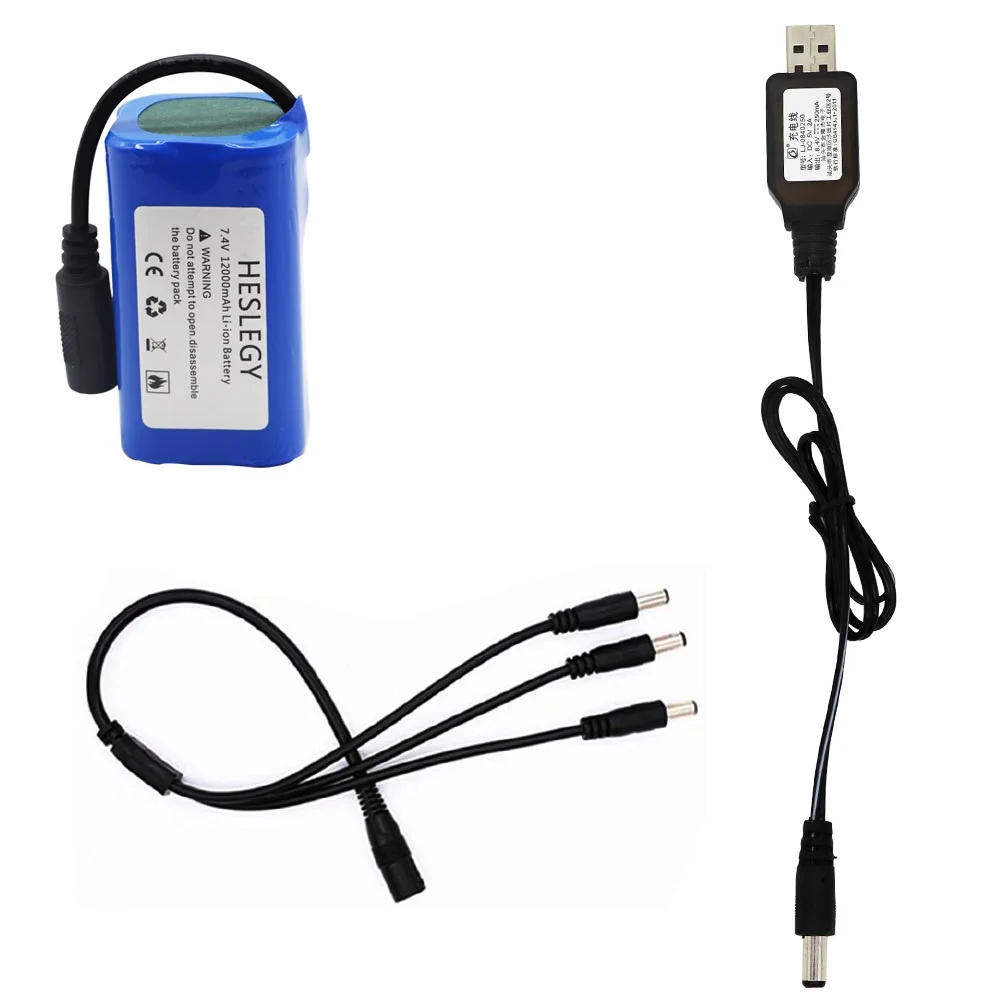 Hoge capaciteit Batterij 7.4V 12000mAh met USB Lader Voor T188 T888 -5 TH88 CF18 C18 RC Hoge Snelheid RC Voerboot Vissersboot: YELLOW