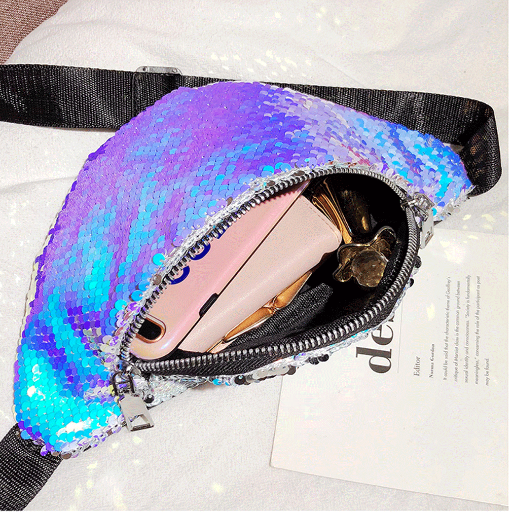 Vrouwen Taille Fanny Pack Belt Bag Pouch Reizen Hip Bum Bag Pailletten Kleine Portemonnee Zwart Blauw Groen Paars Wit rood