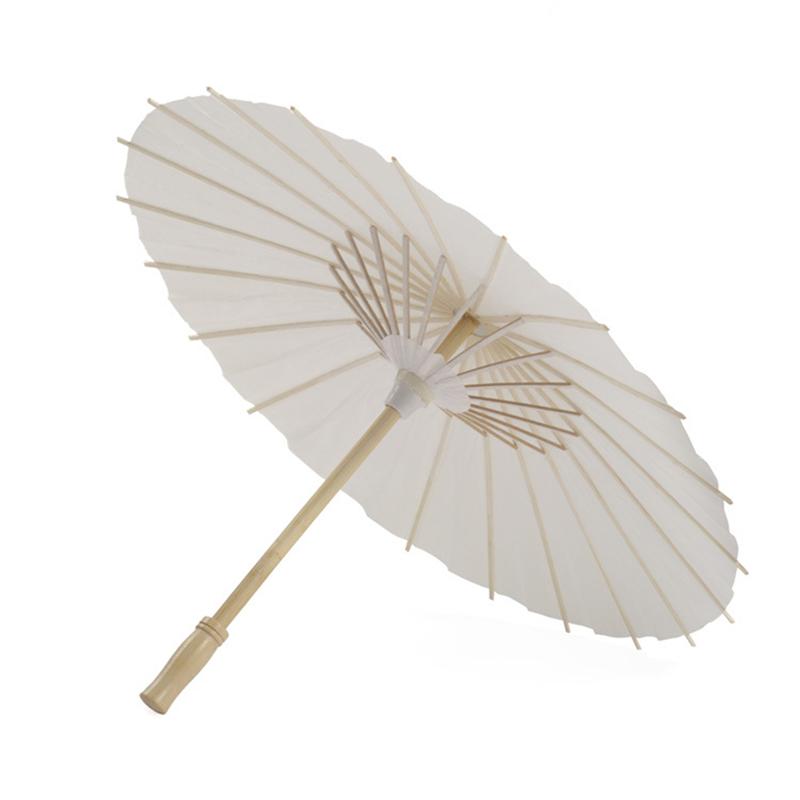 4 pièces papier blanc Parasol parapluie chinois japonais papier parapluie décoration de mariage (diamètre 30cm, poignée de parapluie aléatoire)