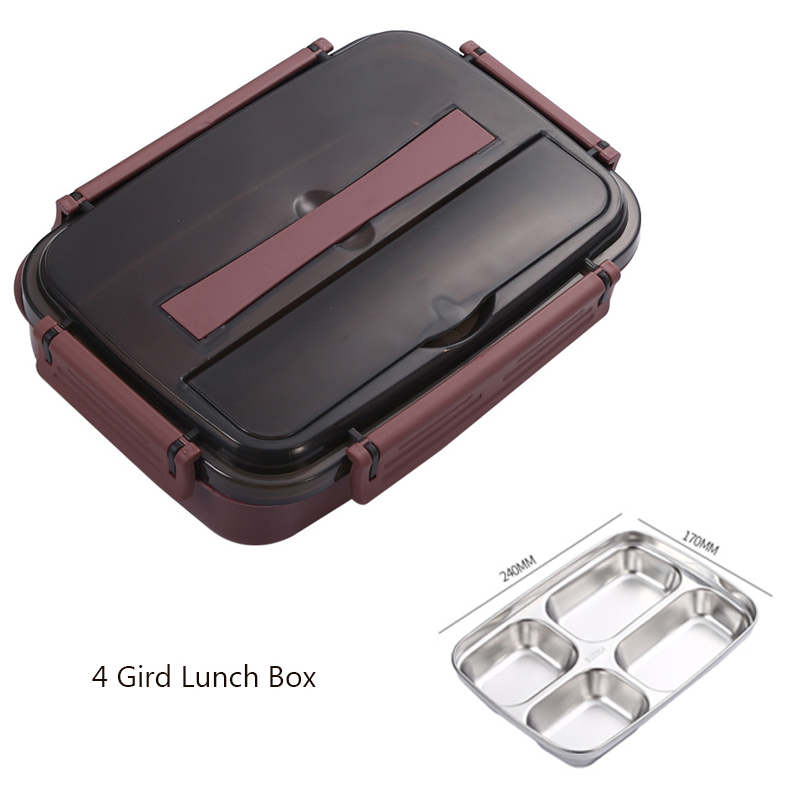 Lunch Bento Box Voor Werk Draagbare Lekvrij Servies Rvs Mannen Lunchbox Outdoor Picknick Voedsel Opslag Snack Containers: Red 4 Gird 1.1L