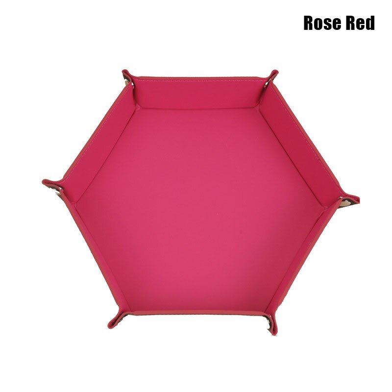 1Pc Folding Hexagon Dobbelstenen Lade Sleutel Doos Pu Zeshoekige Box Dice Game Lade Game Dice Opslag Tafel Board Games: rose red