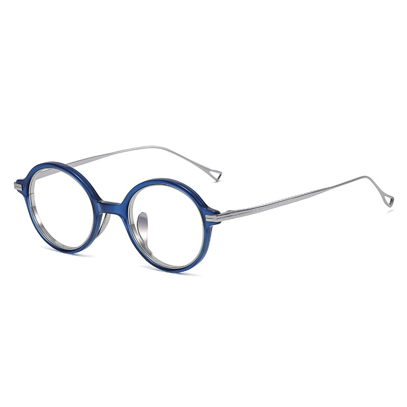 Lunettes rondes en acétate japonais pour hommes, montures en titane, bloquant la lumière bleue, prévention de la myopie, légères, KMN-140 Gafas: Blue