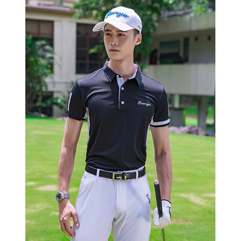 Mens Sports Golf T-Shirt Summer Breathable Anti-sweat Golf Tops Men Short Sleeve Button Collar Shirts Golf Clothing D0807