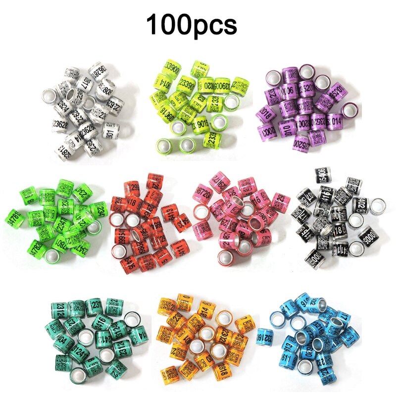 100 Pcs Colorful Color Mixing Pigeon Bands Bird Foot Ring Species Identify Train M68E