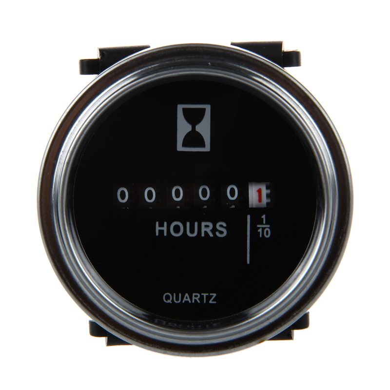 Hour Meter 6 To 80 Volts DC - Round Silvery Trim Ring