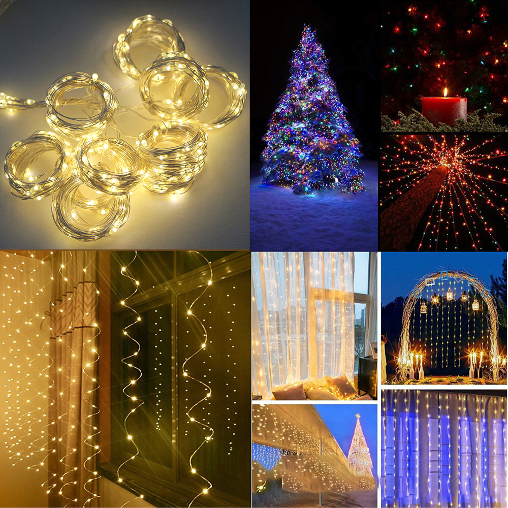 Guirnalda de luces LED para cortina, guirnalda de luces con batería USB para Año , boda, , hogar, Camping, decoración navideña
