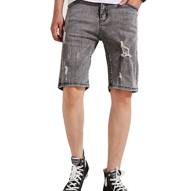 Pantalones cortos de mezclilla para hombre nuevos pantalones cortos de cinco puntos coreanos casuales de tiro medio sueltos elásticos rizados tamaño 28-35 36: 33