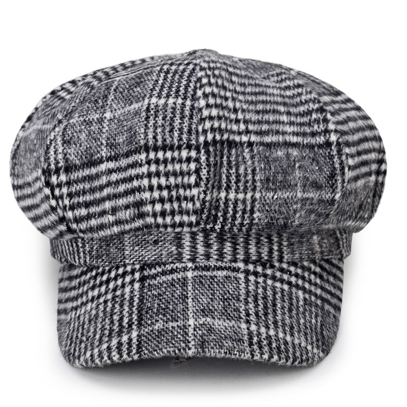 Vintertilbehør bager-drenge-hat varm streetwear-aviskasket ulden plaid vinterhat unisex all-match bager-drengehat