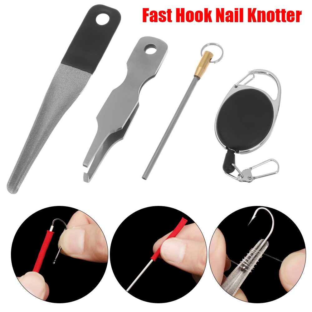 1 Set Fishing Quick Knot Tying Tool Fast Hook Nail Knotter Line Cutter Clipper Nipper Hook Sharpener Fly Fishing Tackle Gear