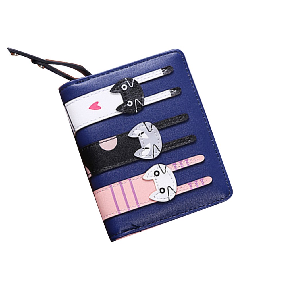Mærke luksus kvinder lyserød lille funktionel kort tegnebog piger dejlige tegneserie kat pung møntkortholder: Blå