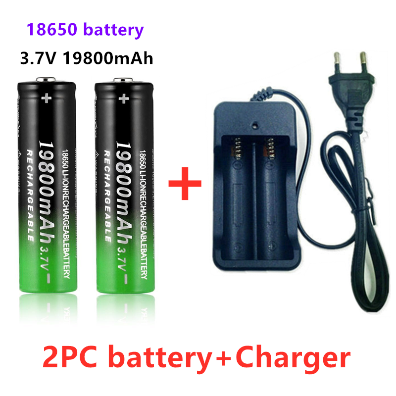 100% 18650 Battery 19800mAh 3.7V 18650 Li-ion batteries Rechargeable Battery For Flashlight Torch +Charger