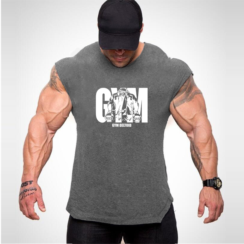Sommargymmärke för män, bodybuilding och fitness, stringer-linne, sportväst, muskel-ärmlös tröja, träningslinnen: M / Silver-