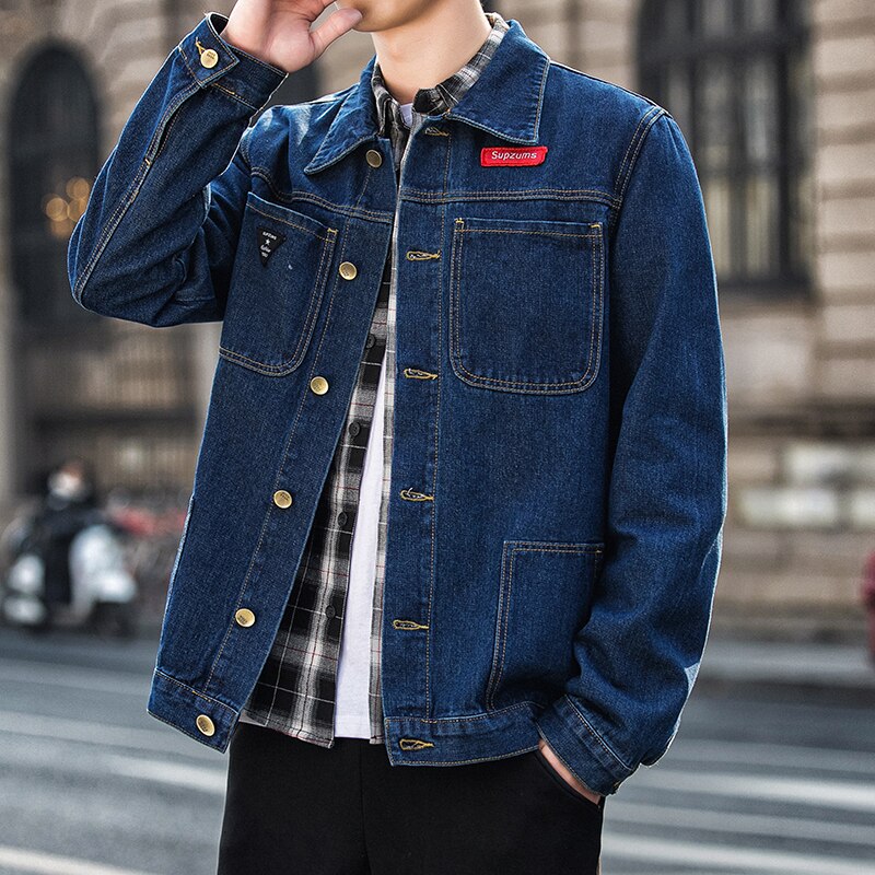 ZAZOMDE Denim Jacket Men Basic jackets Casual Slim Solid Lightweight Bomber Jacket Men Windbreaker Outwear Male Denim Coat: 606blue / XL