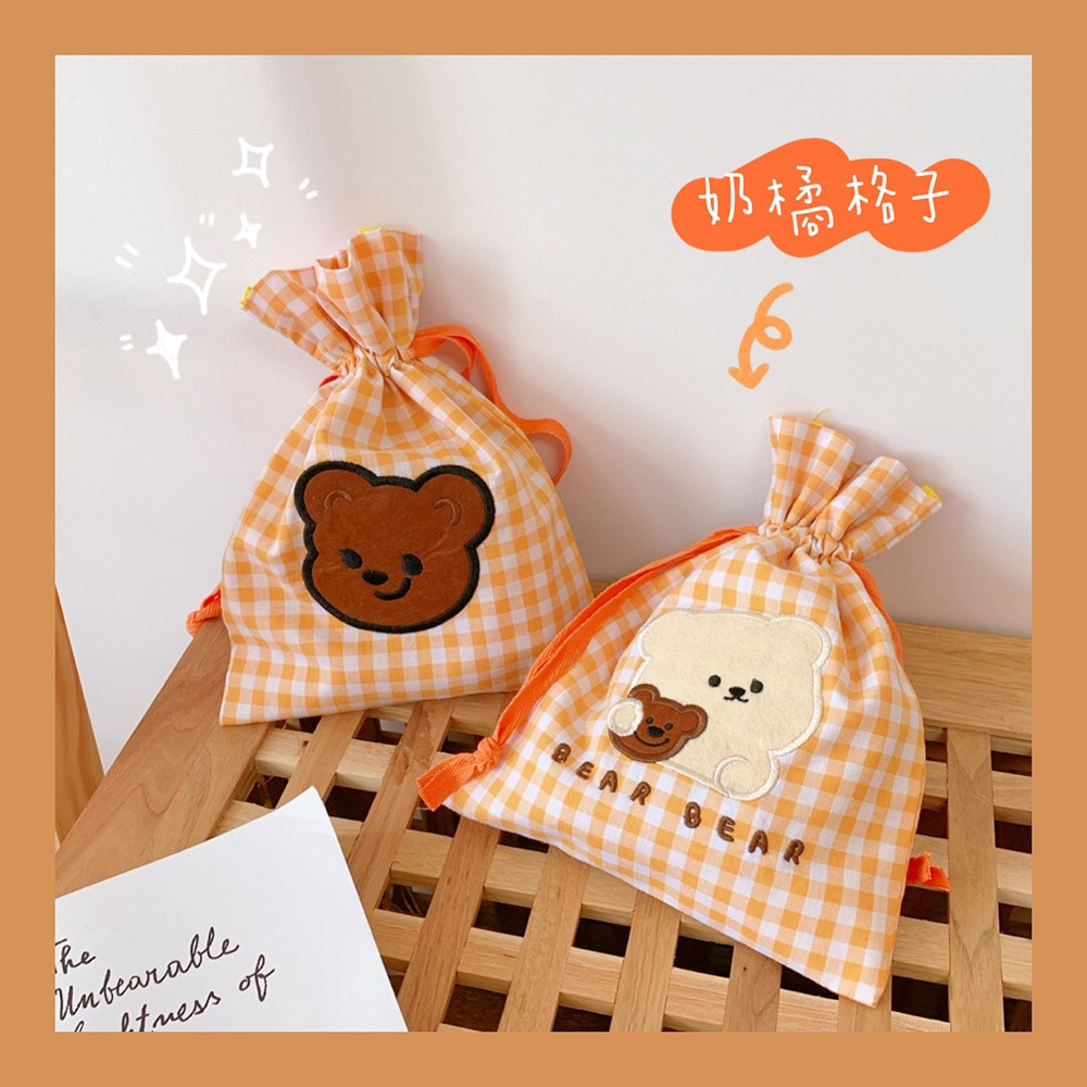 Flannel Soft Korea Ins Bear Dog Makeup Toilet String Bag Cute Home Storage Drawstring Bag Girls Travel Cosmetic Case Wash Pouch