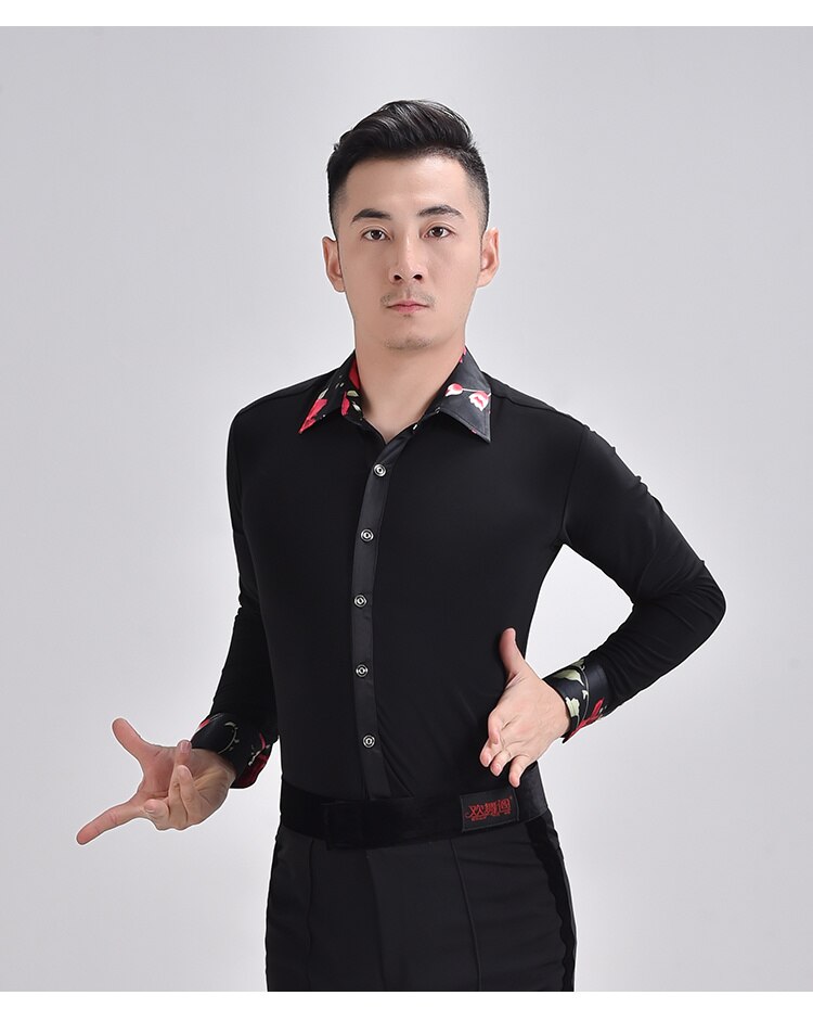 Ropa de baile moderno para hombre, camisa elástica, ropa de práctica de Baile Estándar Nacional, Tops de baile latino de manga larga, nueva