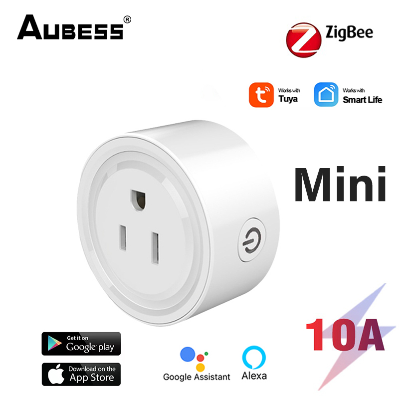 Aubess Tuya 10A Mini Smart WiFi Plug Outlet Timer Remote Control Switch Wireless Power Socket Work With Google Home/Alexa